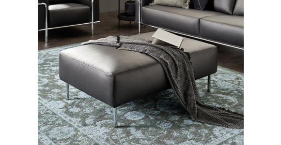 HOCKER Echtleder Schwarz - Chromfarben/Schwarz, Design, Leder/Metall (100/41/70cm) - Johann Jakob