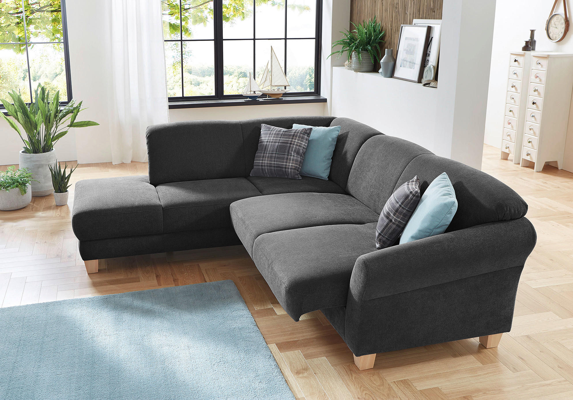 ECKSOFA Schwarz Flachgewebe  - Schwarz/Naturfarben, KONVENTIONELL, Holz/Textil (212/257cm) - Sit & More