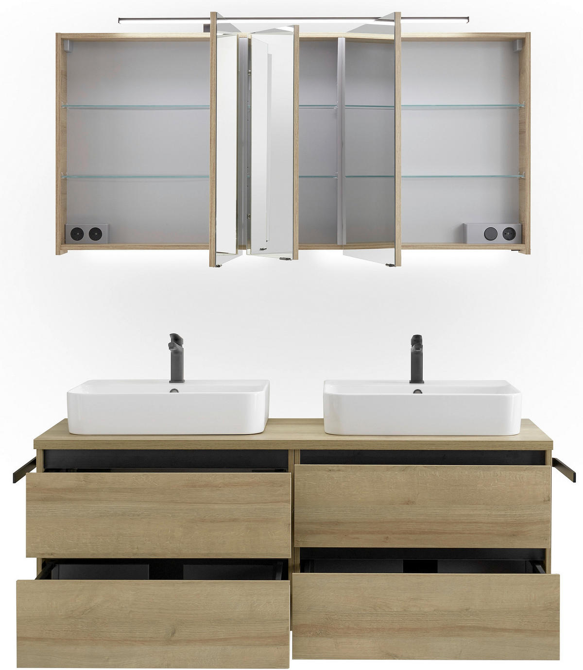 BADEZIMMER 4-teilig  in 152 cm  - Eichefarben/Weiß, Design, Glas/Keramik (152cm) - Musterring