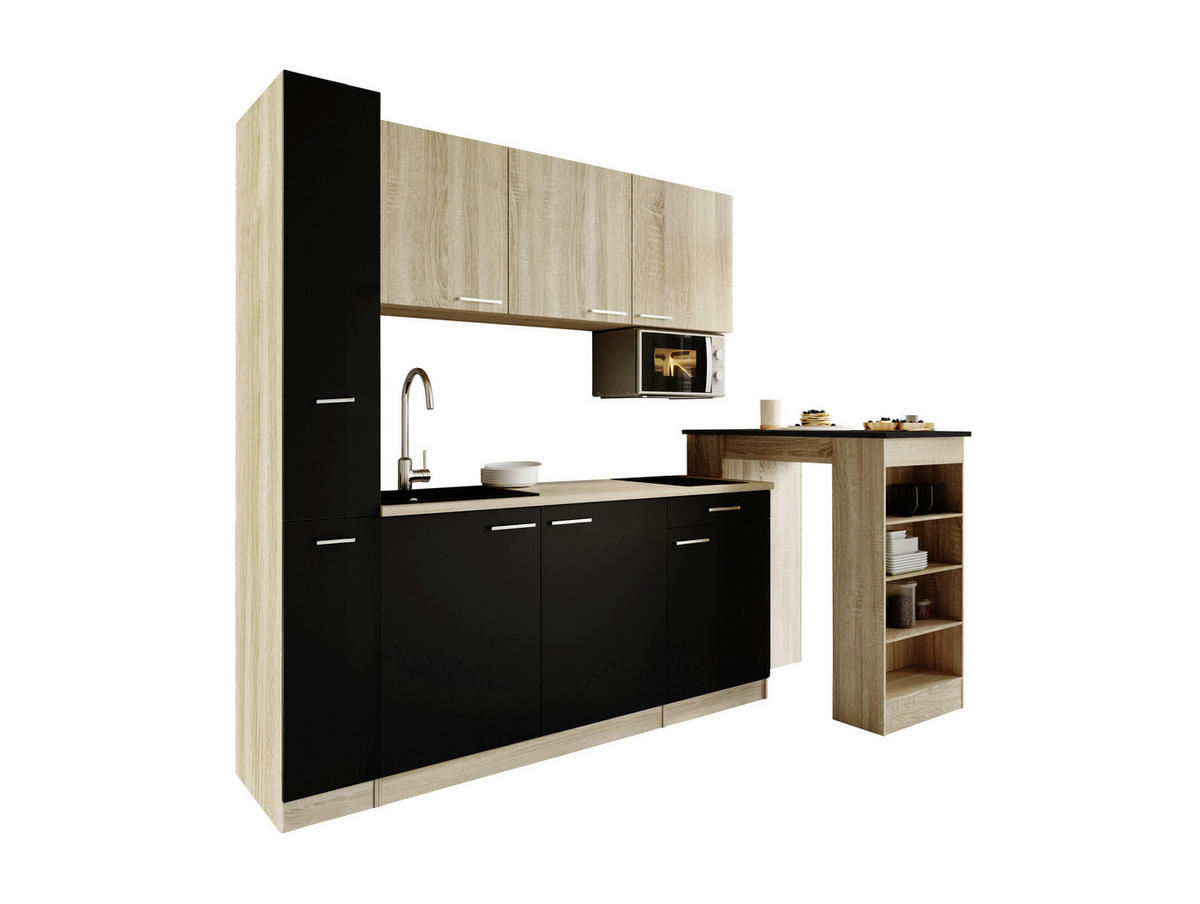 KUHINJSKI BLOK - črna/barve hrasta, Design, umetna masa/leseni material (180cm) - Respekta