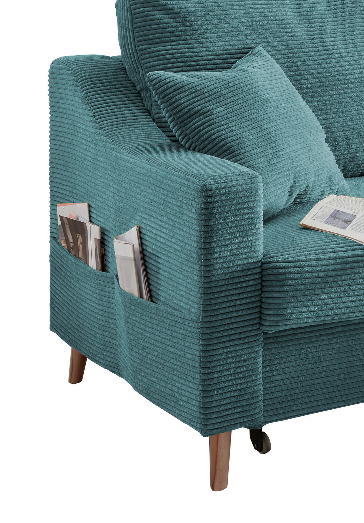ECKSOFA in Cord Petrol  - Petrol/Naturfarben, Design, Holz/Textil (228/150cm) - P & B