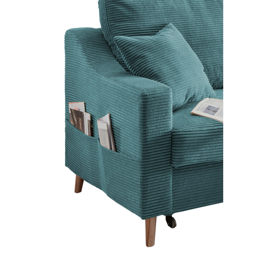 Thumbnail - P & B Ecksofa, Petrol, Textil, Buche, Uni, 4-Sitzer, Füllung: Schaumstoff, L-Form, 228x150 cm, Made in EU, Typenauswahl,...