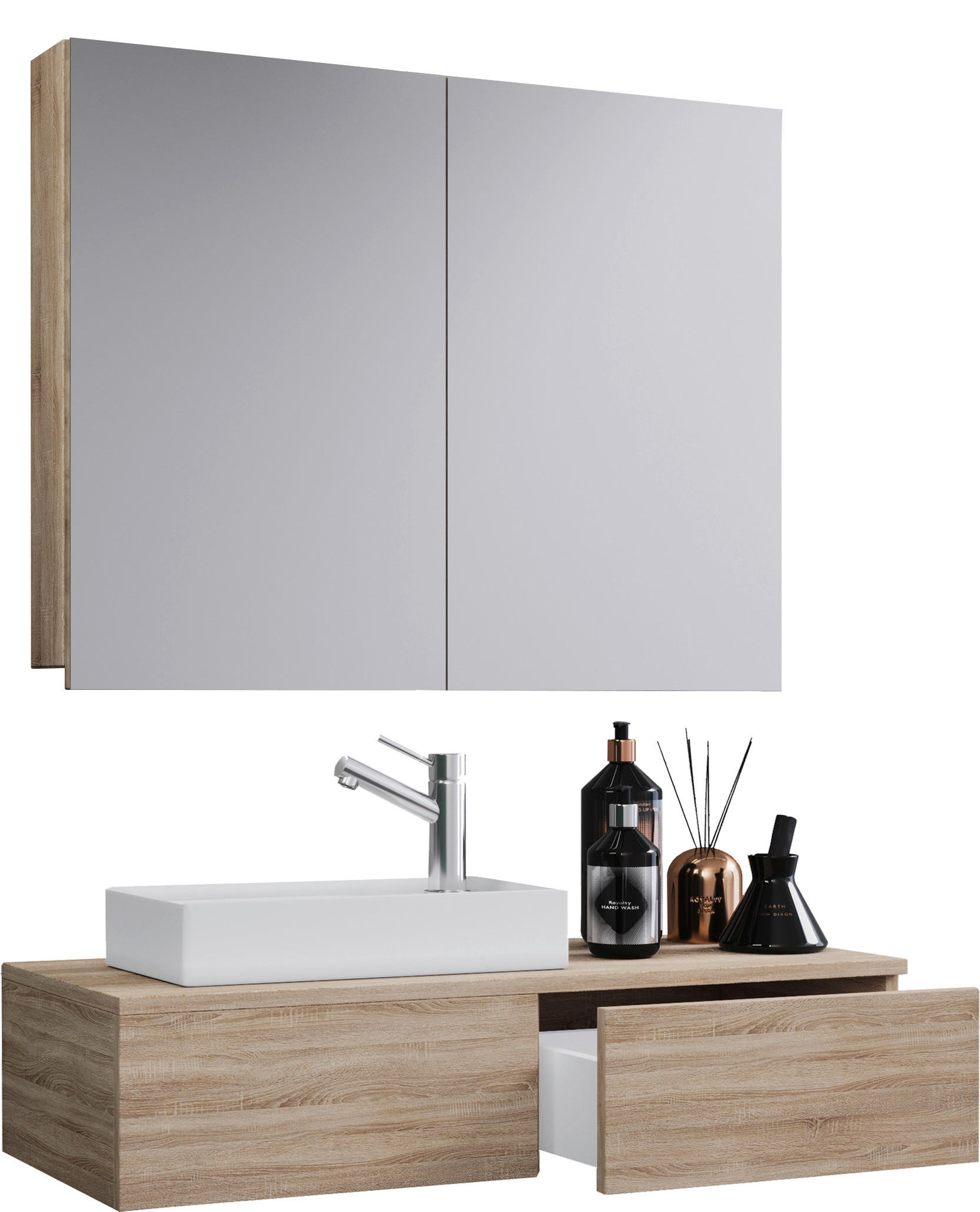 BADEZIMMER  in 85 cm  - Weiß/Sonoma Eiche, MODERN, Keramik/Holzwerkstoff (85cm) - MID.YOU