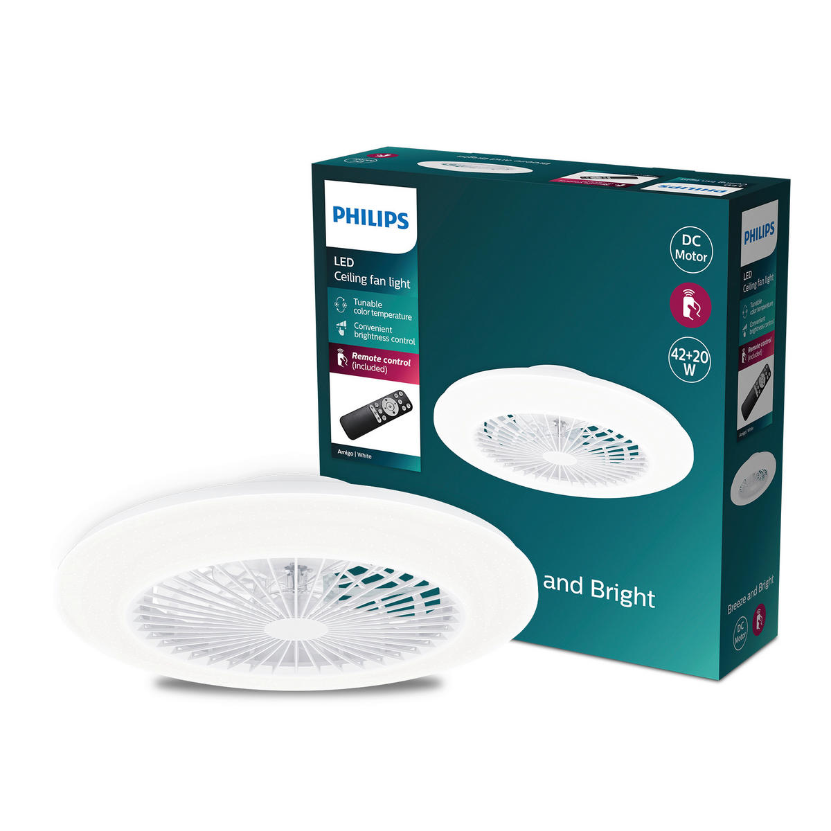 Deckenleuchte mit Ventilator 48,5/13,7/48,5 cm   - Weiß, KONVENTIONELL, Kunststoff (48,5/13,7/48,5cm) - Philips