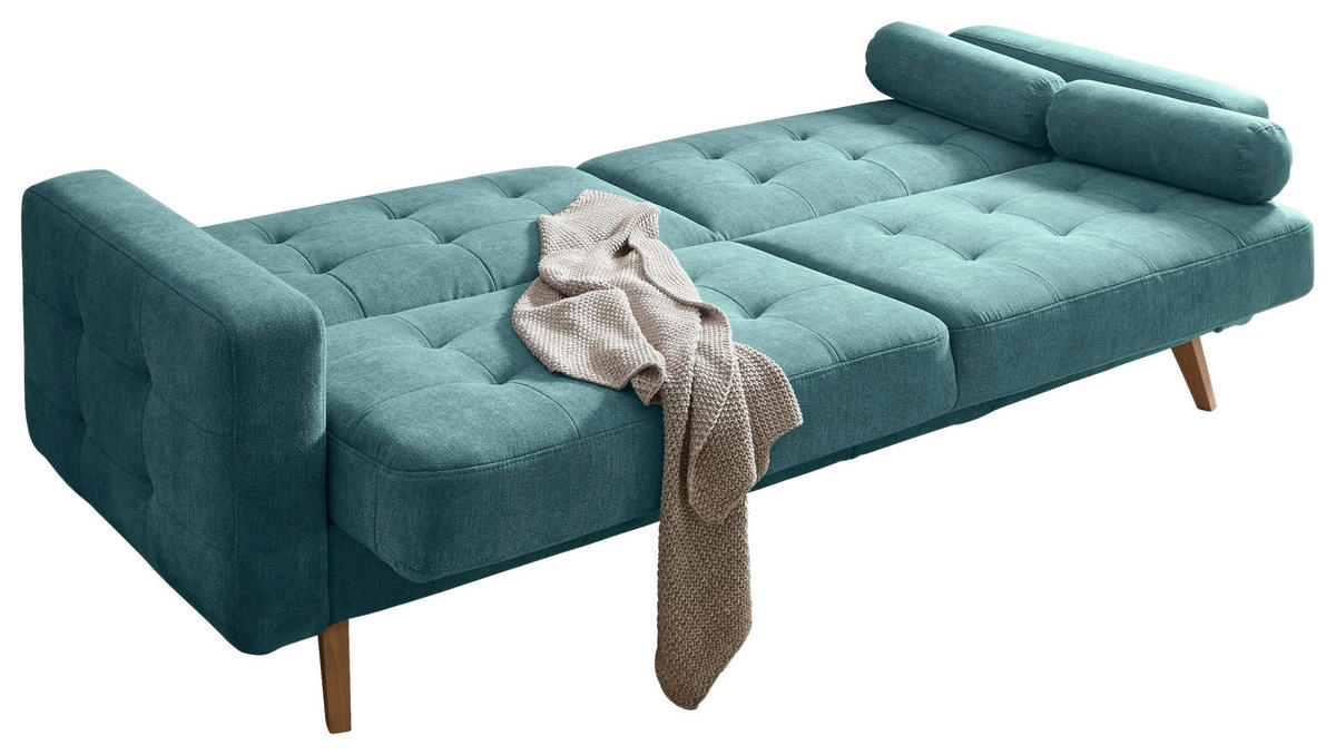 SCHLAFSOFA  in Mikrovelours Grün  - Schlammfarben/Eichefarben, MODERN, Holz/Textil (222/86/90cm) - MID.YOU