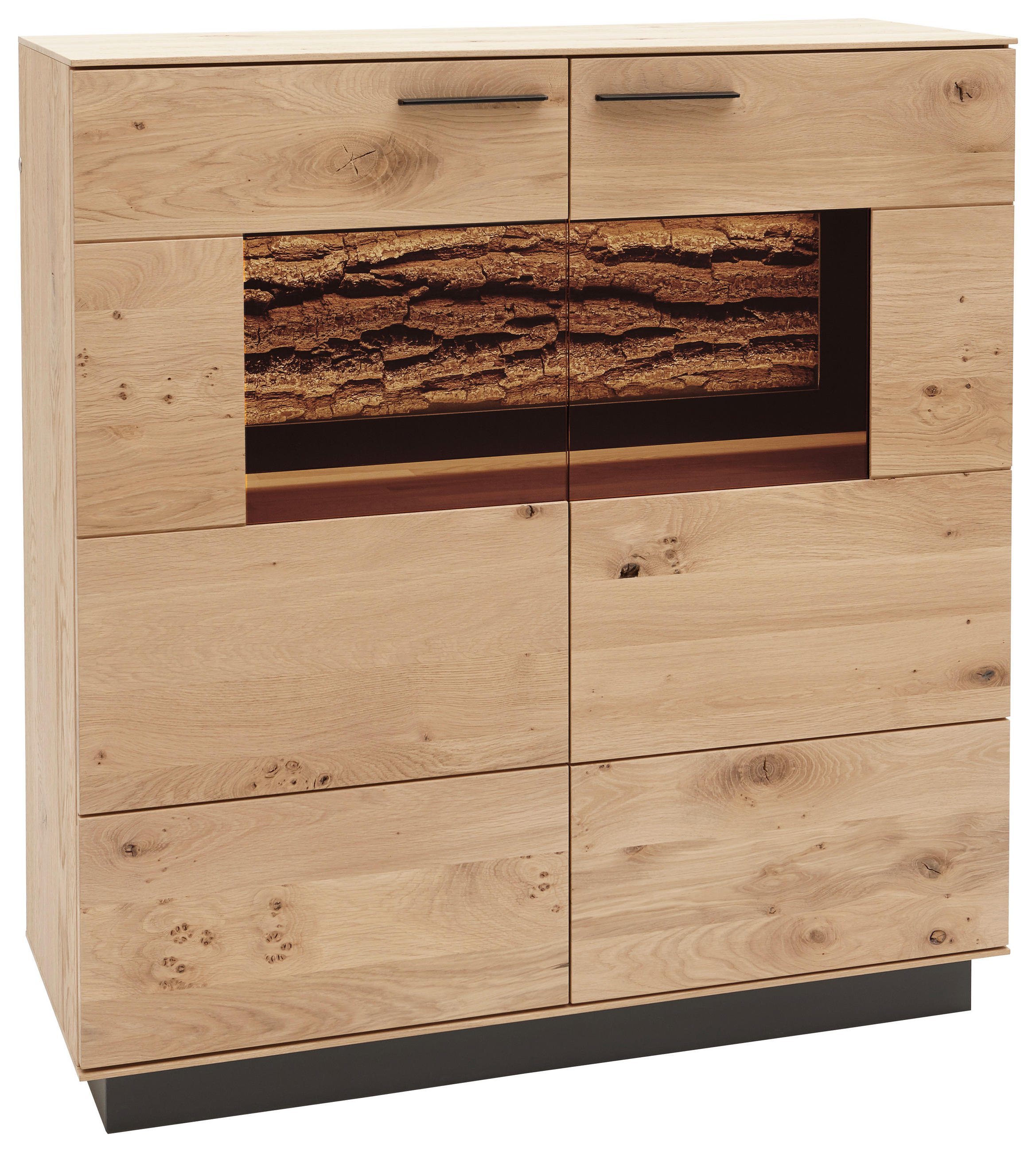 HIGHBOARD , 115/116/44 cm,  - Eichefarben/Anthrazit, Design, Glas/Holz (115/116/44cm) - Valnatura