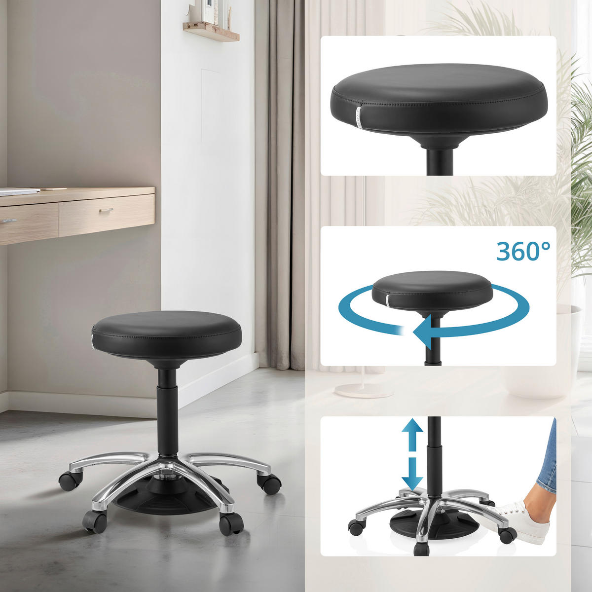 DREHHOCKER Schwarz  - Silberfarben/Schwarz, MODERN, Kunststoff/Metall (55/61/40cm) - MID.YOU