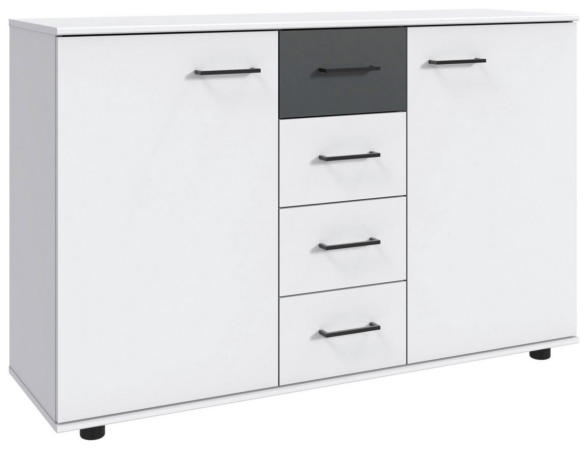 KOMMODE 130/83/41 cm  in Graphitfarben, Weiss  - Weiss/Schwarz, Konventionell, Holzwerkstoff/Kunststoff (130/83/41cm) - Carryhome