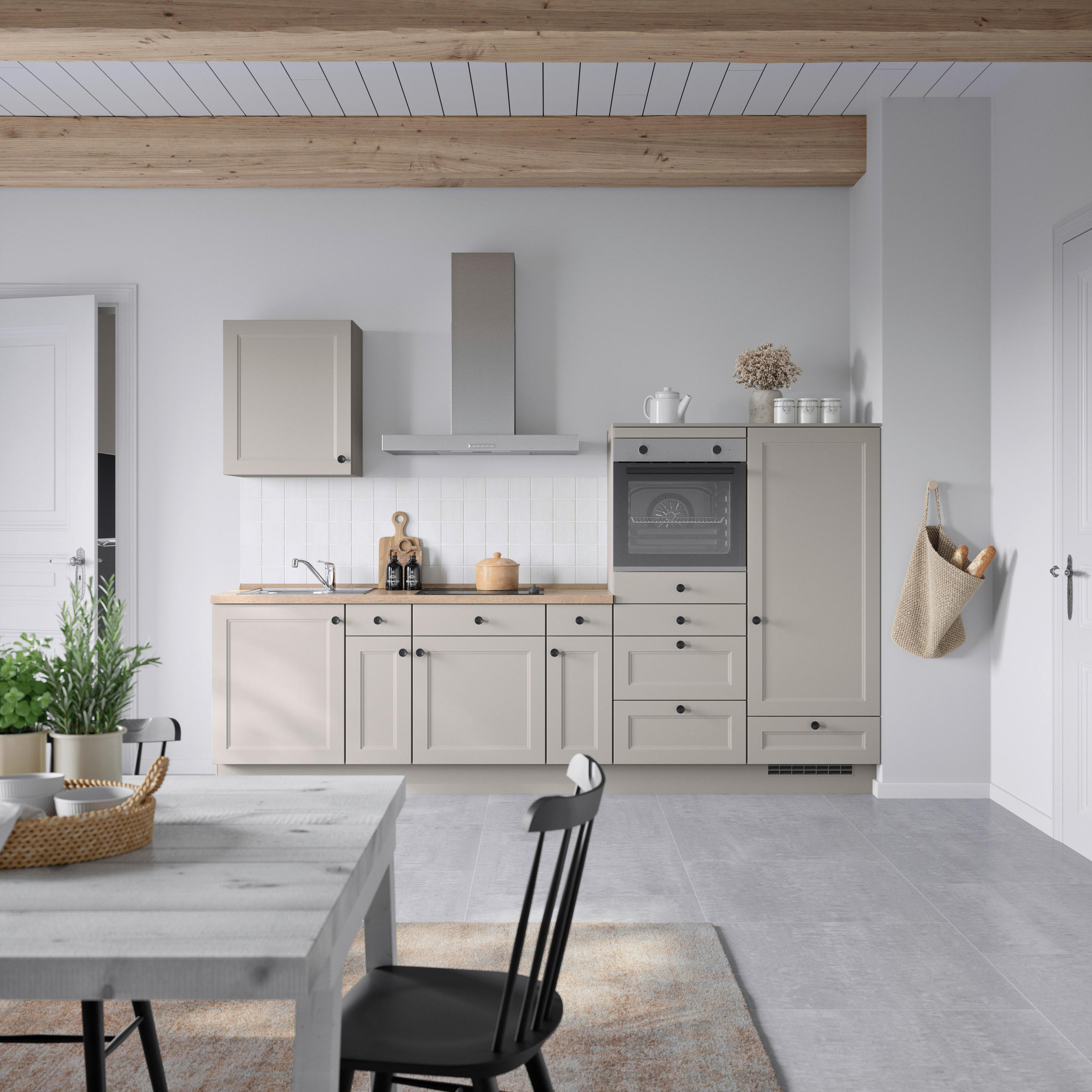 KÜCHENBLOCK 300 cm   in Grau, Eiche dunkel  - Eiche dunkel/Schwarz, MODERN, Holzwerkstoff/Metall (300cm) - Nobilia