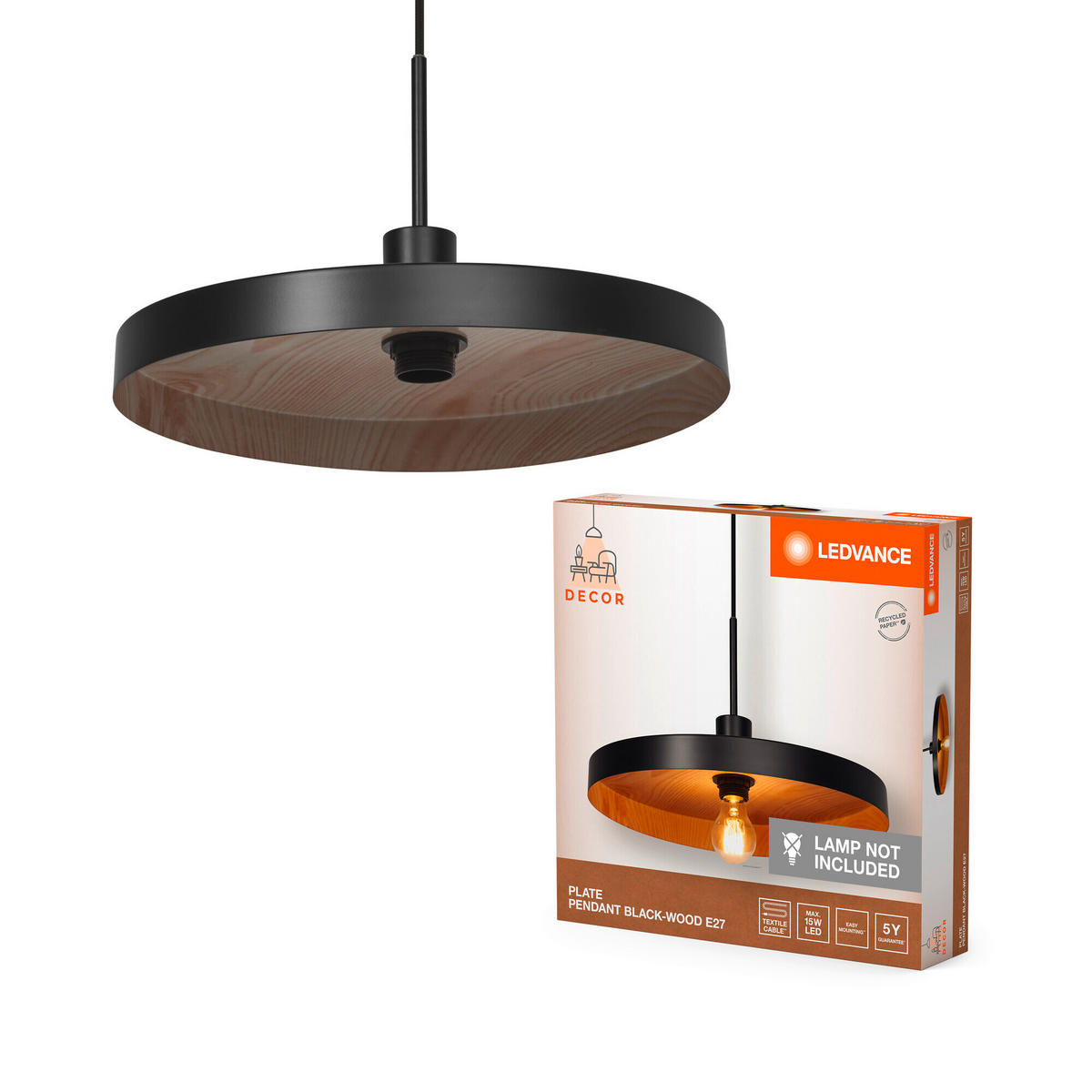 HÄNGELEUCHTE 40/127 cm  - Schwarz/Naturfarben, Basics, Metall (40/127cm) - Ledvance