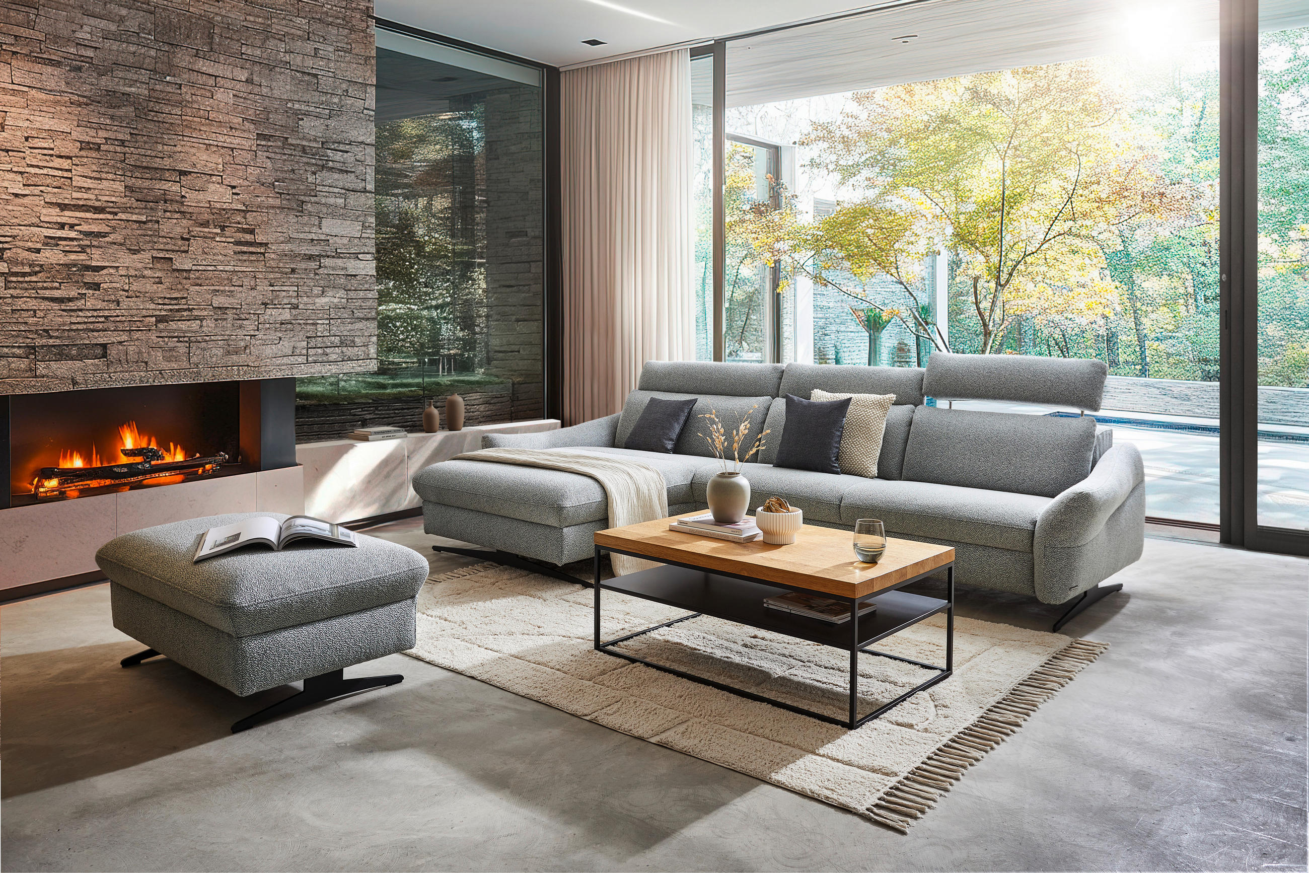 WOHNLANDSCHAFT in Flachgewebe Grau  - Anthrazit/Grau, Design, Textil/Metall (178/308cm) - Himolla Komfortklass