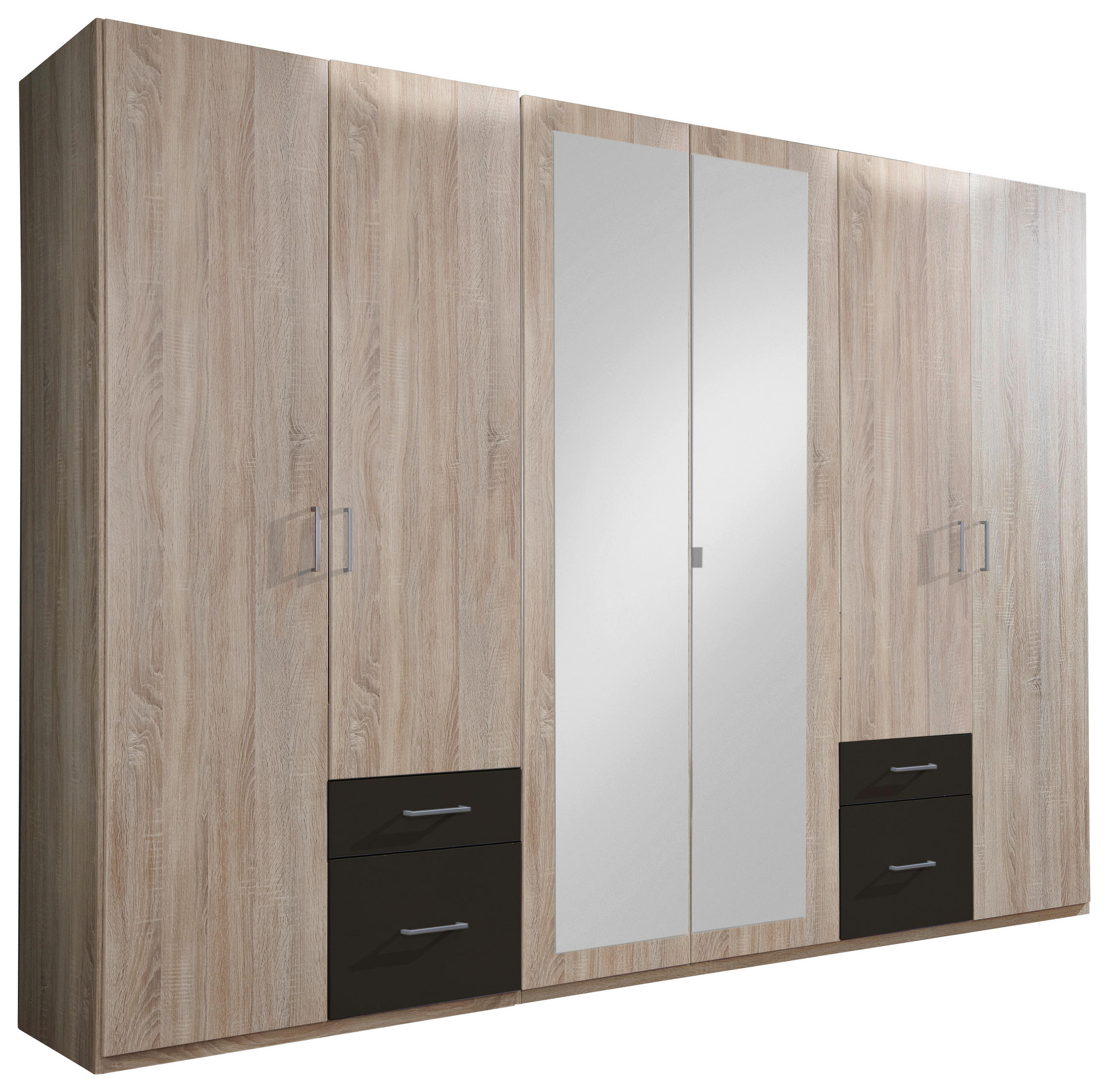 DREHTÜRENSCHRANK 6-türig Braun, Eichefarben - Eichefarben/Silberfarben, Design, Glas/Holzwerkstoff (270/210/58cm) - MID.YOU