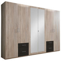 DREHTÜRENSCHRANK 270/210/58 cm 6-türig Graphitfarben, Eichefarben  - Eichefarben/Silberfarben, Design, Glas/Holzwerkstoff (270/210/58cm) - MID.YOU