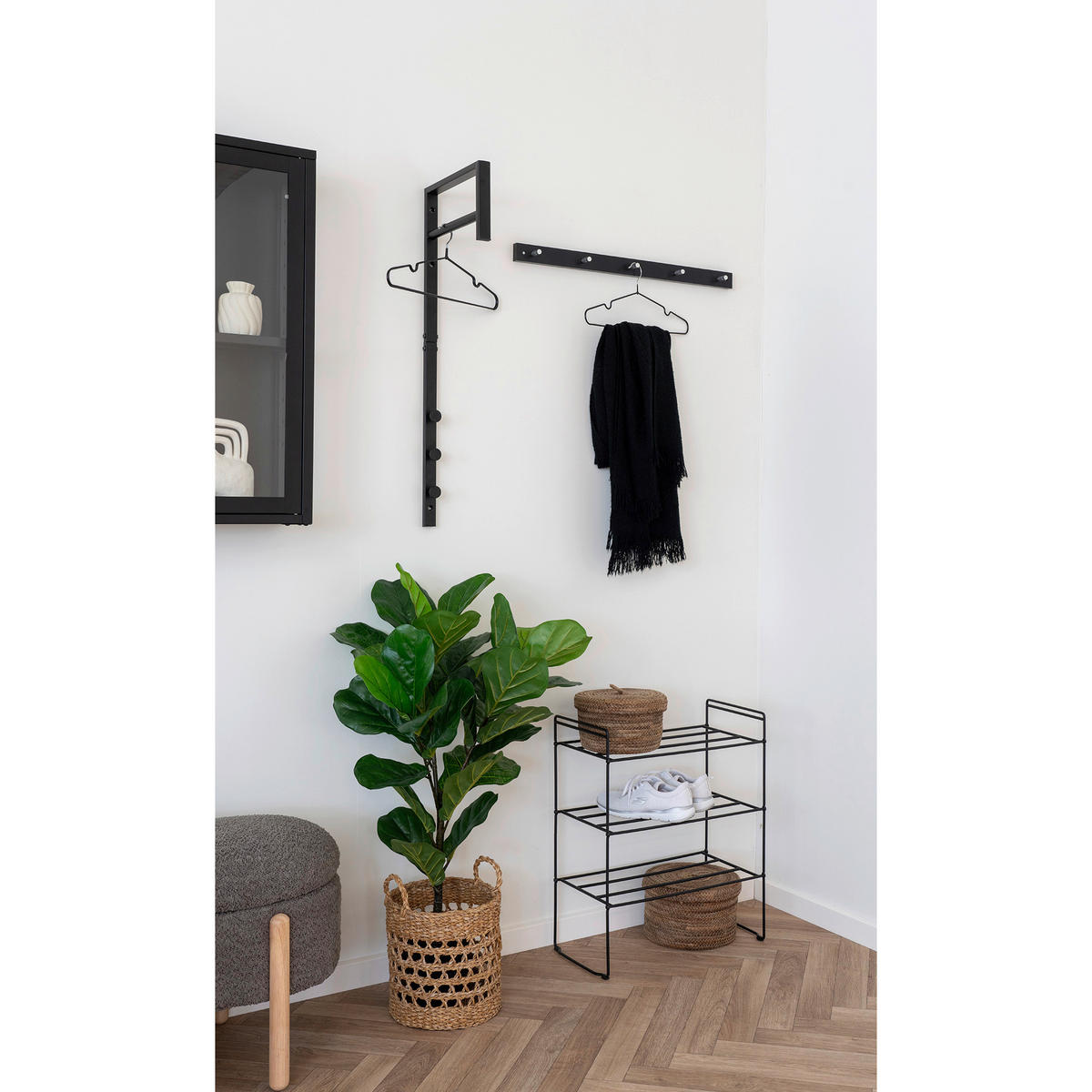 HAKENLEISTE  in Kiefer massiv Schwarz, Chromfarben  - Chromfarben/Schwarz, Basics, Holz/Metall (70/5/2cm) - MID.YOU