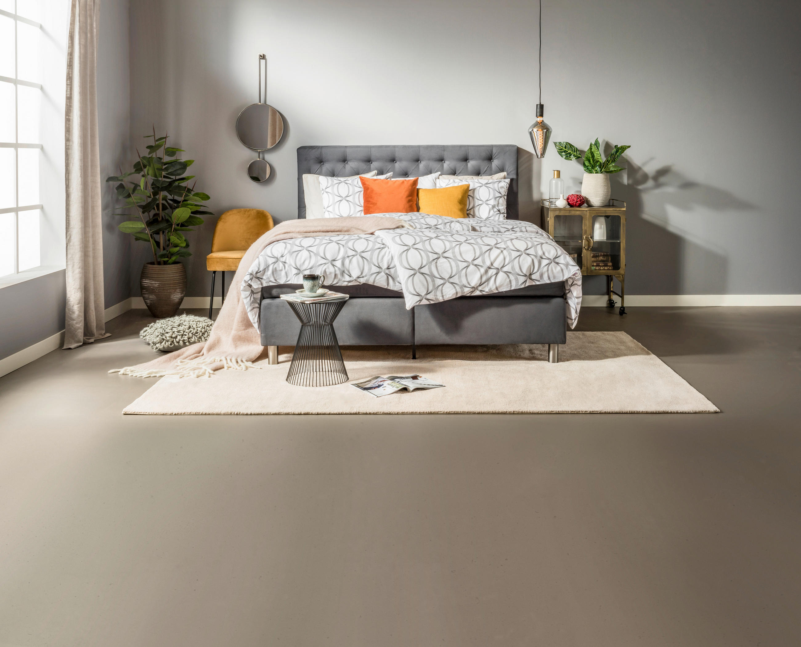 KONTINENTALSÄNG 180/200 cm  i grå  - aluminiumfärgad/grå, Design, metall/trämaterial (180/200cm) - Elegando