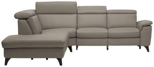 ECKSOFA in Echtleder Graubraun  - Graubraun/Schwarz, Design, Leder/Metall (239/285cm) - Cantus