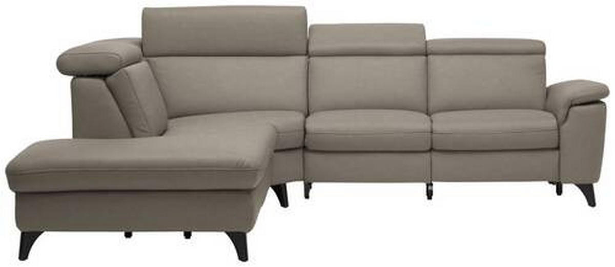ECKSOFA in Echtleder Graubraun  - Graubraun/Schwarz, Design, Leder/Metall (239/285cm) - Cantus