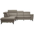 ECKSOFA in Echtleder Graubraun  - Graubraun/Schwarz, Design, Leder/Metall (239/289cm) - Cantus