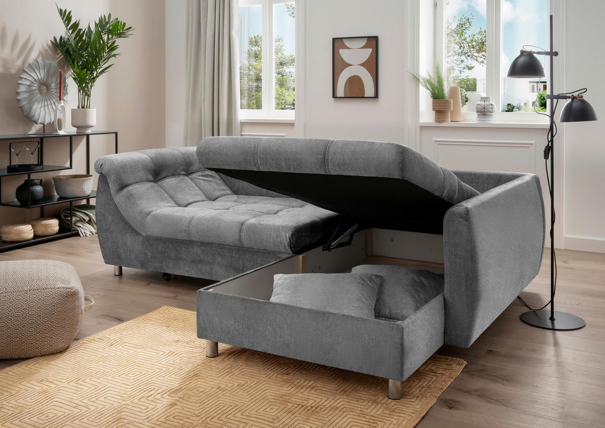 ROZKLADACIA ROHOVÁ POHOVKA, textil, antracitová - antracitová/chrómová, Modern, kov/textil (250/190cm) - Livetastic