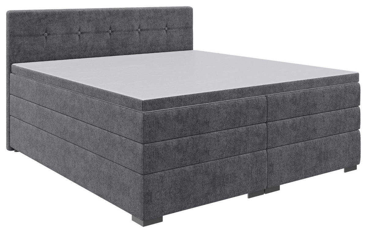 BOXSPRINGBETT 180/200 cm,  in Grau, Bettkasten, Topper, Matratzen, H3 = fest  - Schwarz/Grau, KONVENTIONELL, Kunststoff/Textil (180/200cm) - Boxxx