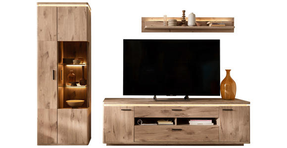 WOHNWAND 3-teilig  in Eichefarben  295/208/50 cm  - Eichefarben/Anthrazit, KONVENTIONELL, Glas/Holzwerkstoff (295/208/50cm) - Cantus