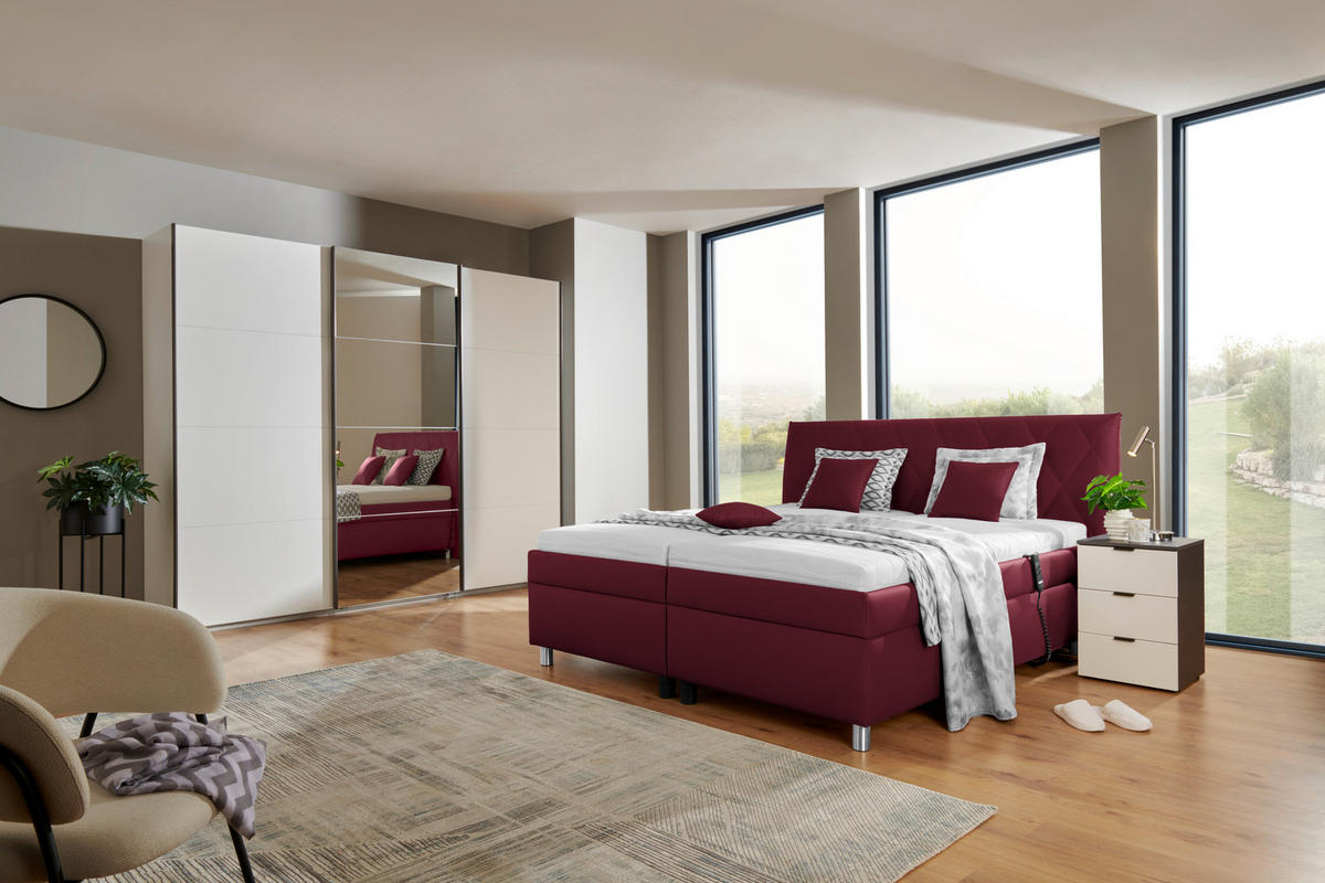 POLSTERBETT 160/200 cm  Rot  - Weiss/Silberfarben, Konventionell, Holz/Textil (160/200cm) - Esposa