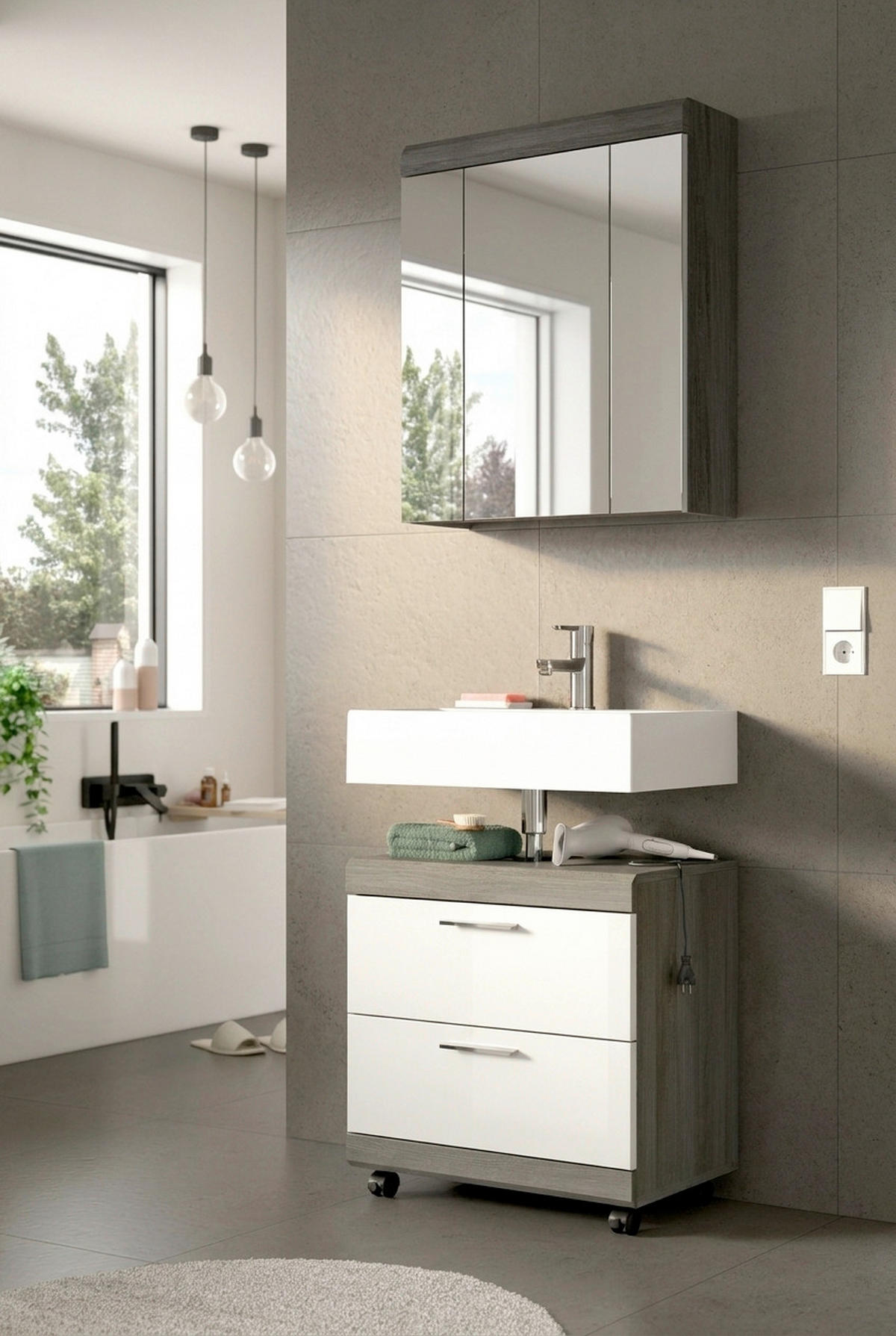 WASCHBECKENUNTERSCHRANK 60/60/34 cm  - Weiß Hochglanz/Silberfarben, Trend, Holzwerkstoff/Kunststoff (60/60/34cm) - MID.YOU