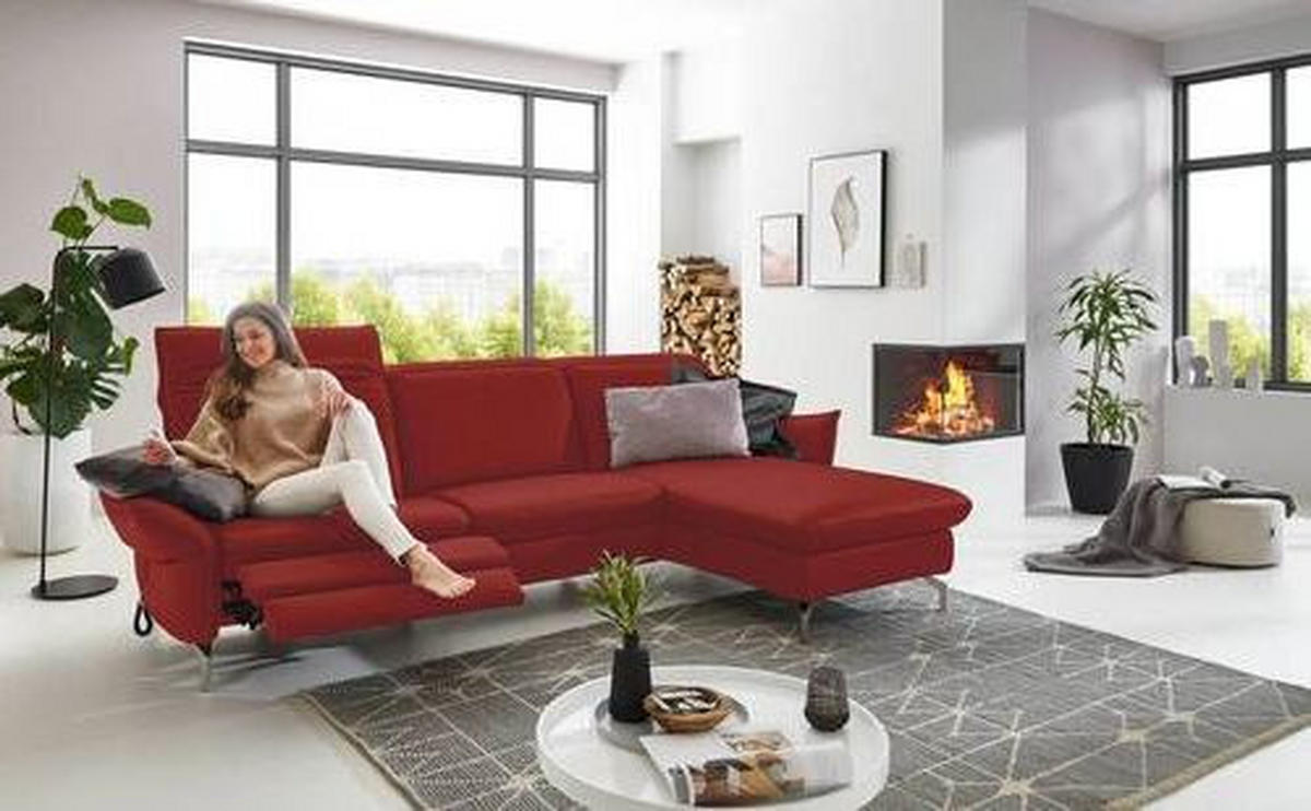 ECKSOFA Rot Lederlook (vegan)  - Rot/Nickelfarben, MODERN, Textil/Metall (233/179cm) - Livetastic