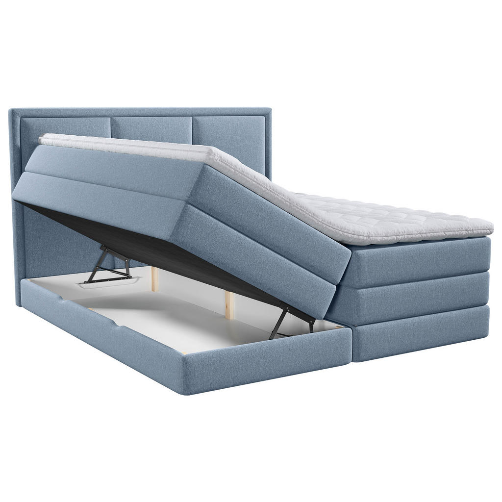 Thumbnail - Mid.you Boxspringbett, Blau, Textil, H2 + H3, 7-Zonen, Höhe ca. 18 cm, 200x220 cm, Bettkasten, gepolstertes Kopfteil, St...