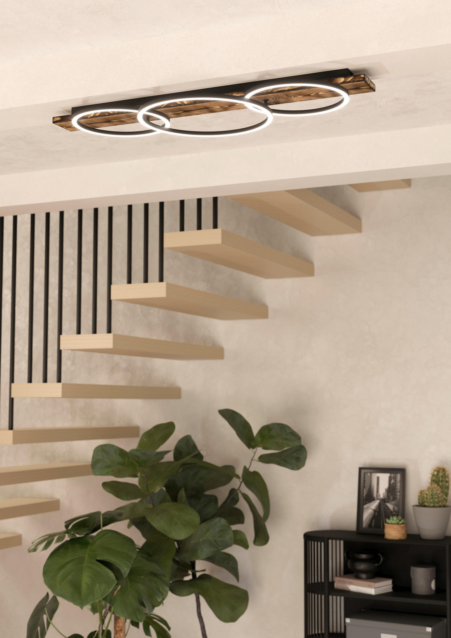LED-DECKENLEUCHTE Boyal 101/40/9,5 cm   - Schwarz/Braun, Natur, Holz/Kunststoff (101/40/9,5cm) - Eglo