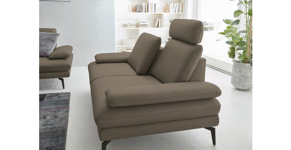 2,5-SITZER  in Echtleder Greige   - Greige/Schwarz, Design, Leder/Metall (196/86/104cm) - Dieter Knoll