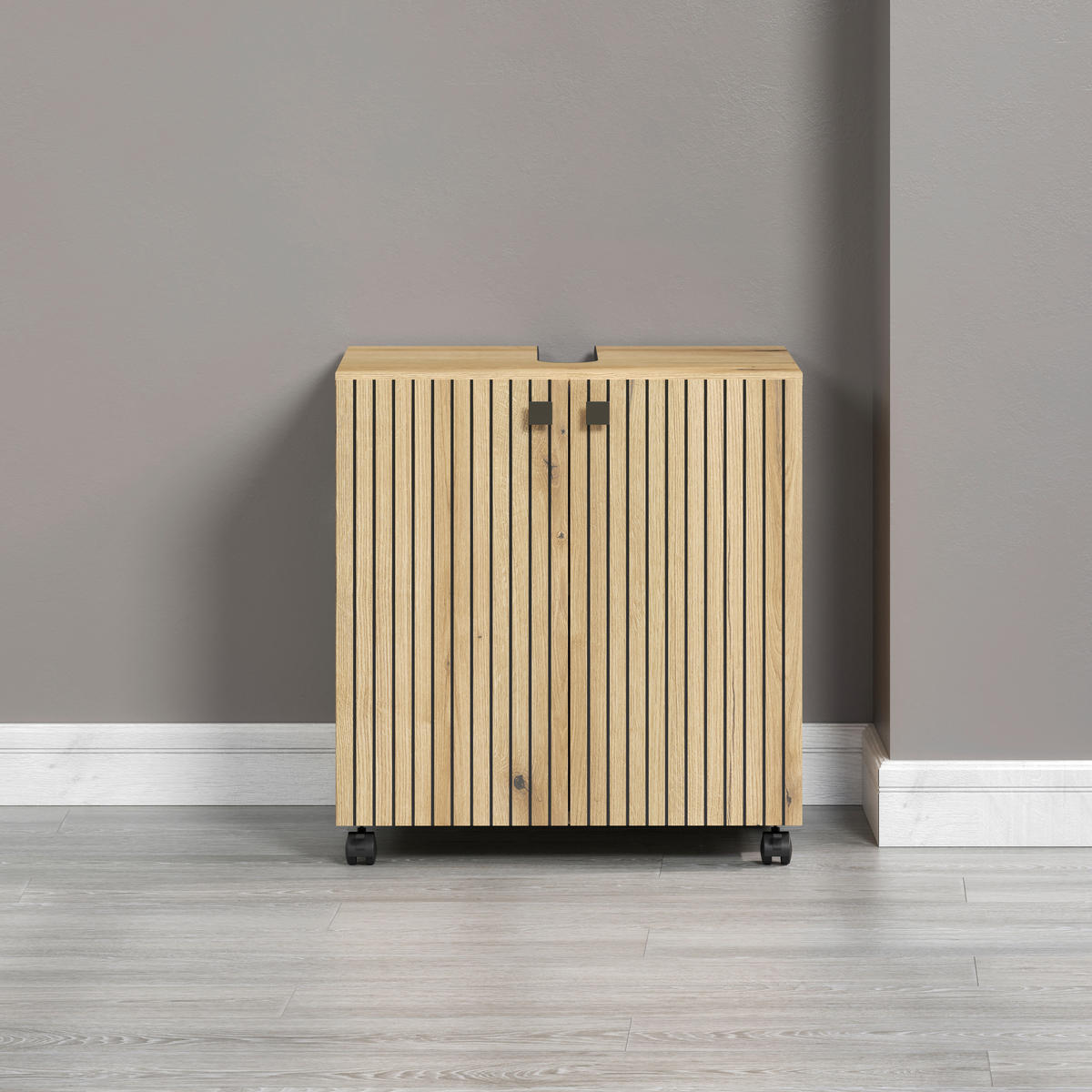 WASCHBECKENUNTERSCHRANK 60/64/42 cm  - Eichefarben/Schwarz, Trend, Holzwerkstoff/Kunststoff (60/64/42cm) - MID.YOU