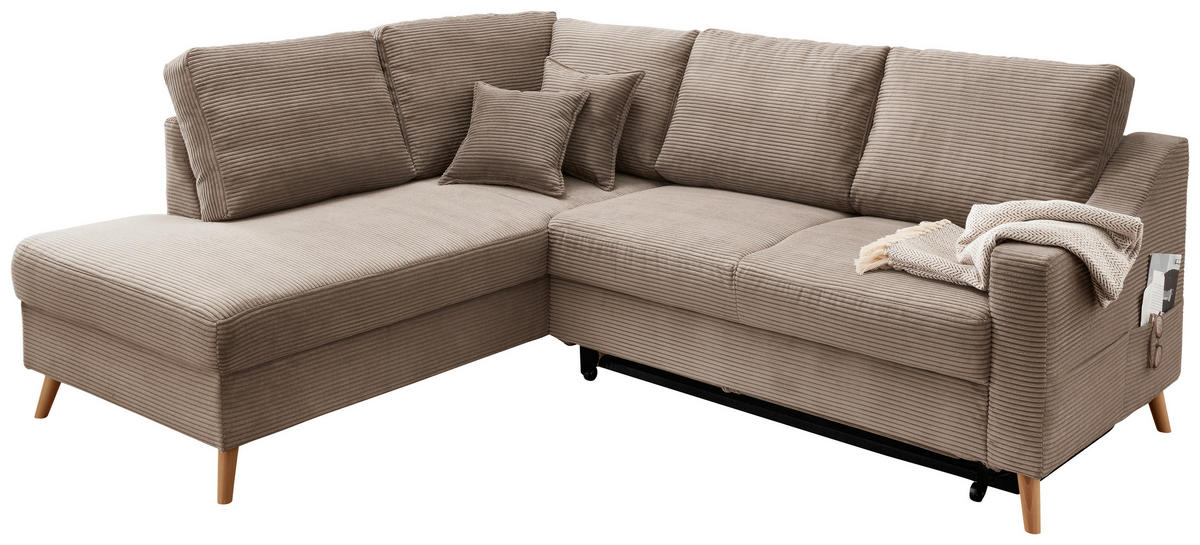 ECKSOFA in Cord Graublau  - Graublau/Naturfarben, MODERN, Holz/Textil (200/230cm) - Livetastic
