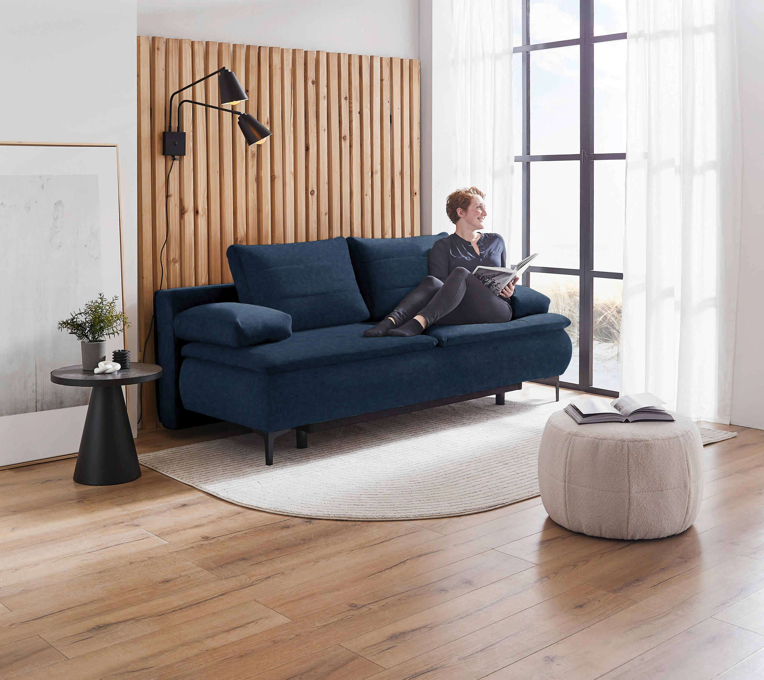 BOXSPRINGSOFA in Flachgewebe Dunkelblau  - Dunkelblau, KONVENTIONELL, Textil/Metall (204/93/100cm) - Novel