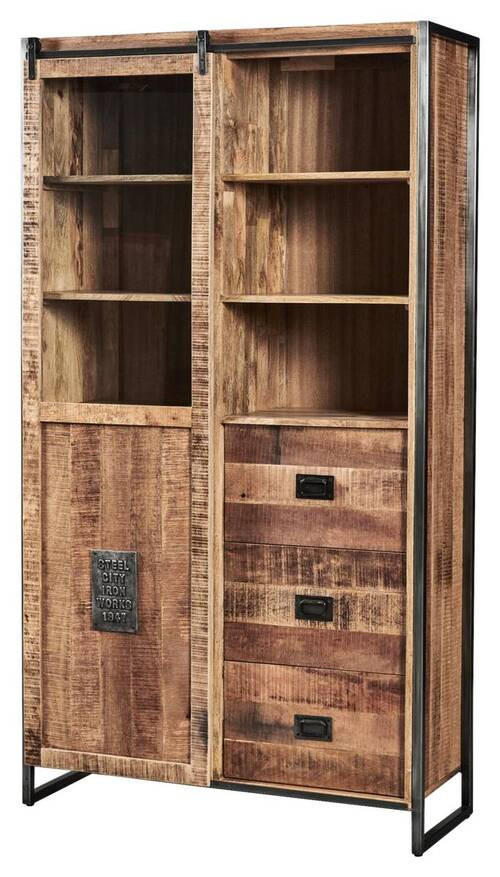 VITRINE in massiv Mangoholz Naturfarben  - Anthrazit/Naturfarben, Basics, Glas/Holz (115/200/45cm) - Livetastic