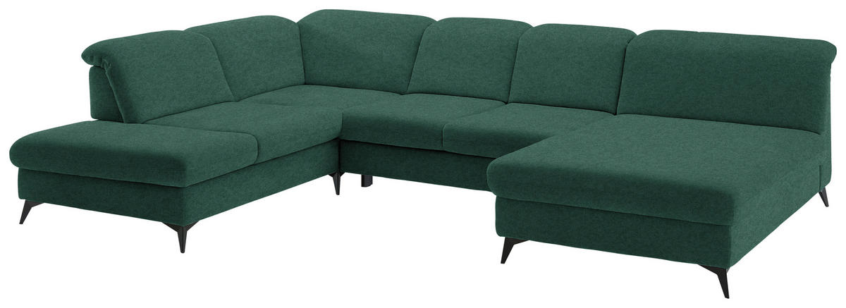 WOHNLANDSCHAFT Chenille Waldgrün  - Waldgrün/Schwarz, Design, Textil/Metall (255/369/198cm) - Beldomo Style