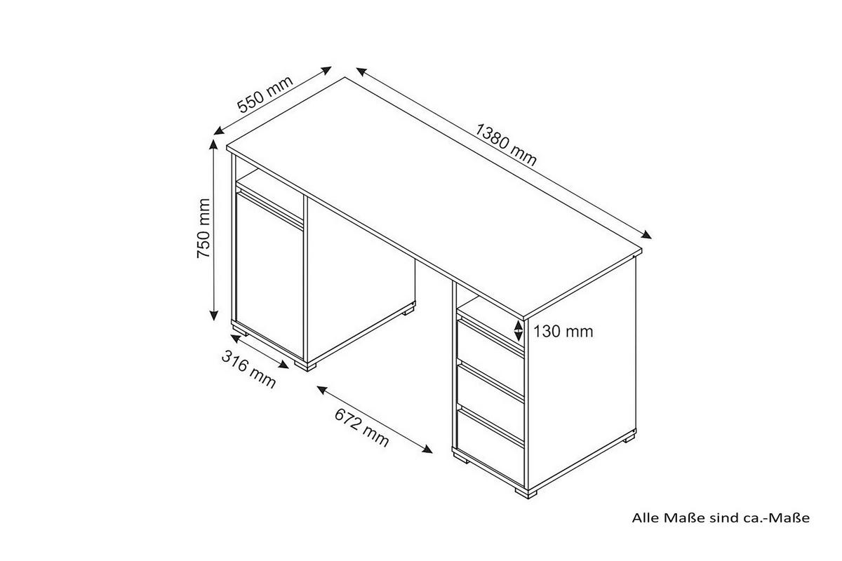SCHREIBTISCH 138/55/75 cm in verschiedenen Holz-Dekoren erhältlich  - Weiß, MODERN, Holzwerkstoff (138/55/75cm) - MID.YOU