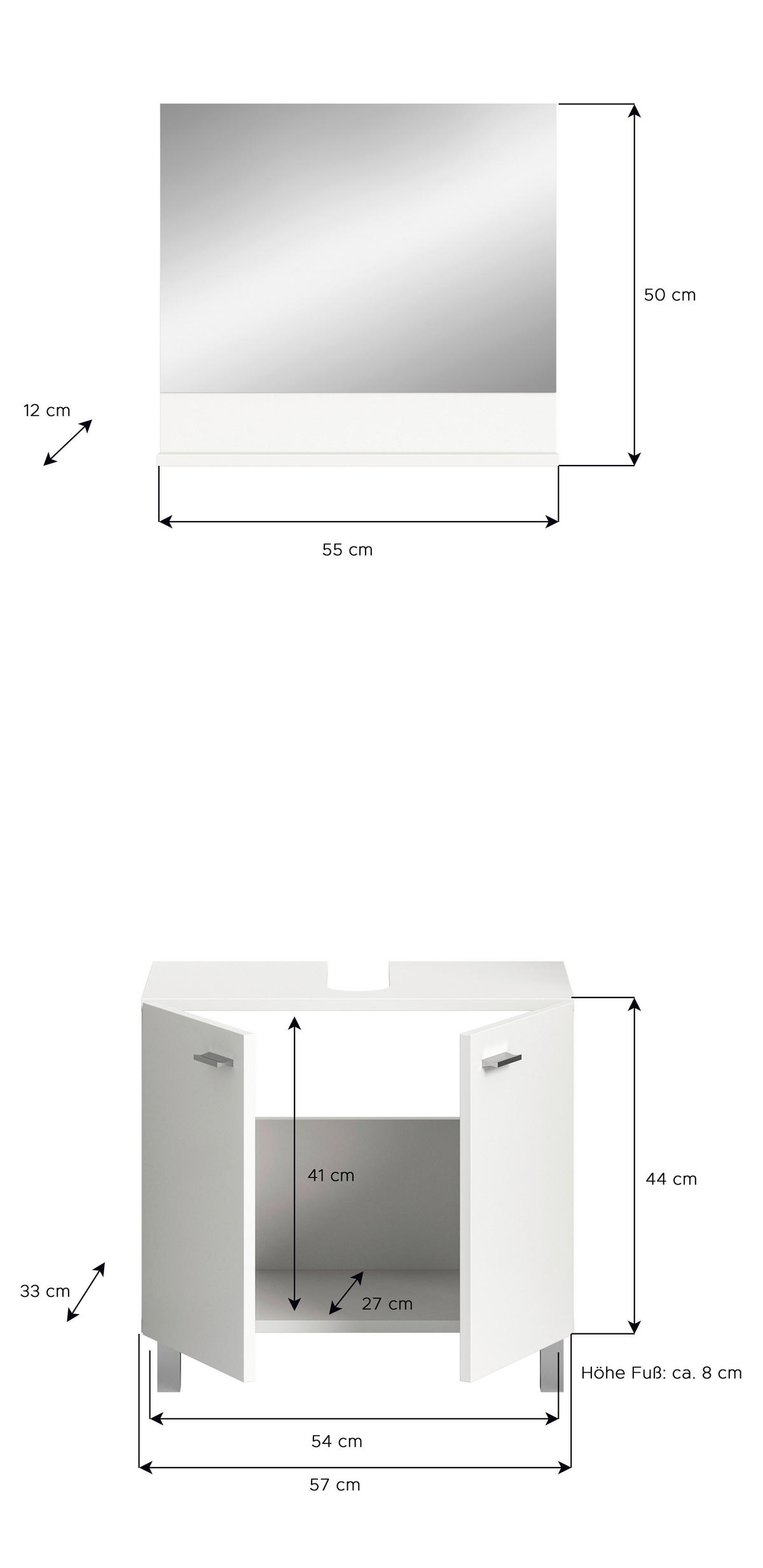 BADEZIMMER 2-teilig  in 57 cm  - Silberfarben/Weiß, MODERN, Glas/Holzwerkstoff (57cm) - MID.YOU