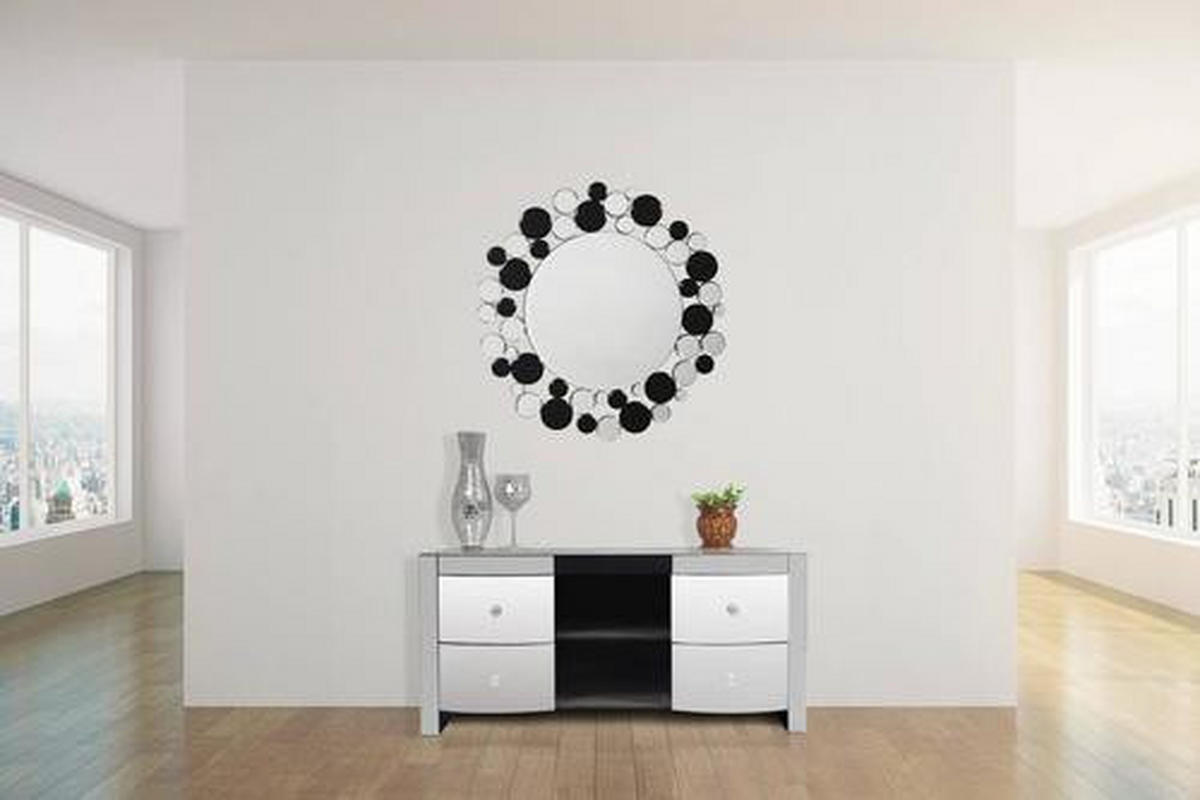 WANDSPIEGEL 80/80/5 cm    in rund  - Silberfarben/Schwarz, Basics, Glas/Metall (80/80/5cm) - Kayoom