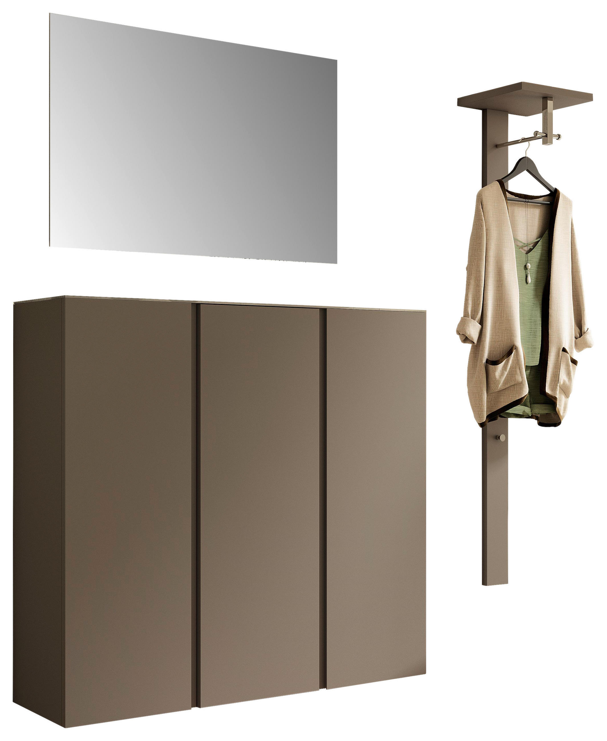 GARDEROBE 3-teilig  in 170/185/33 cm  - Taupe, Design, Glas/Holzwerkstoff (170/185/33cm) - Moderano