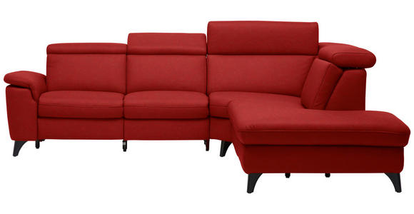 ECKSOFA in Echtleder Rot  285/239 cm  - Rot/Schwarz, Design, Leder/Metall (285/239cm) - Cantus