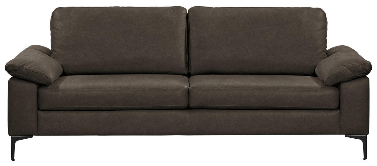 2,5-SITZER  in Echtleder Dunkelbraun   - Dunkelbraun/Schwarz, Design, Leder/Metall (204/83/97cm) - Schöner Wohnen