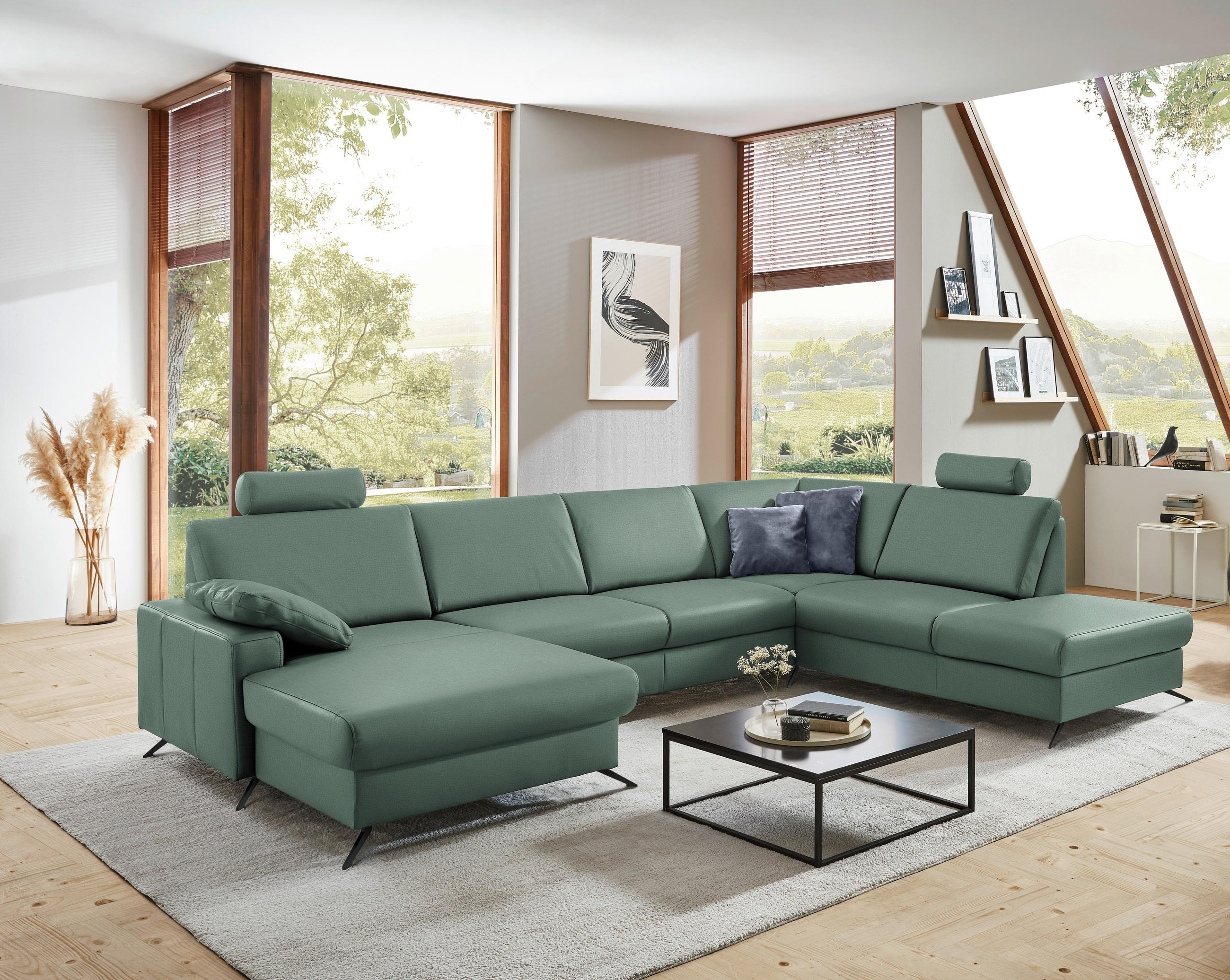 WOHNLANDSCHAFT in Echtleder Opal  - Opal/Schwarz, Design, Leder/Metall (165/339/233cm) - Beldomo Premium