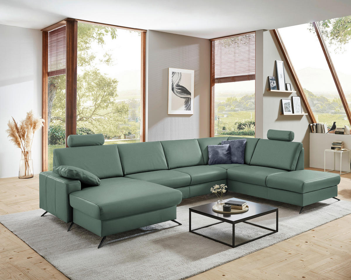 WOHNLANDSCHAFT in Echtleder Opal  - Opal/Schwarz, Design, Leder/Metall (165/339/233cm) - Beldomo Premium
