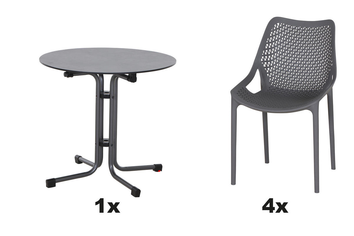 GARTENGARNITUR 5-teilig  - Grau, Basics, Holzwerkstoff/Kunststoff (80/81/80cm) - Siena Garden