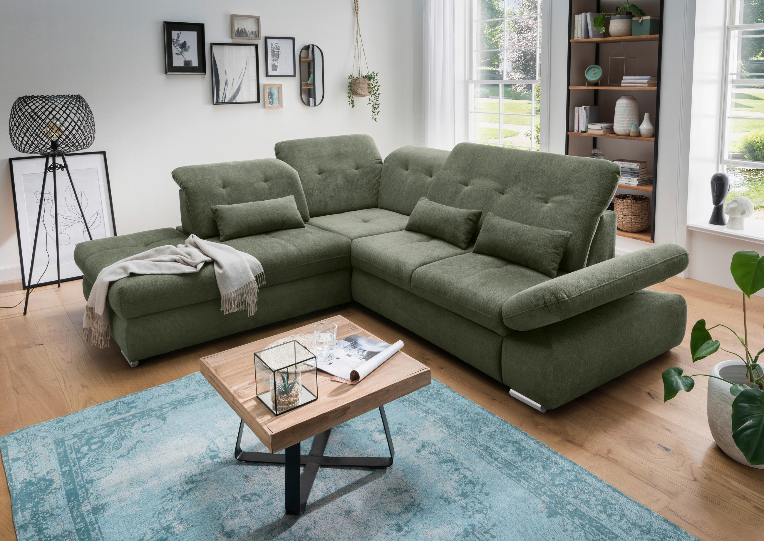 ECKSOFA in Chenille Dunkelgrün  - Chromfarben/Dunkelgrün, Modern, Textil/Metall (254/280cm) - Livetastic