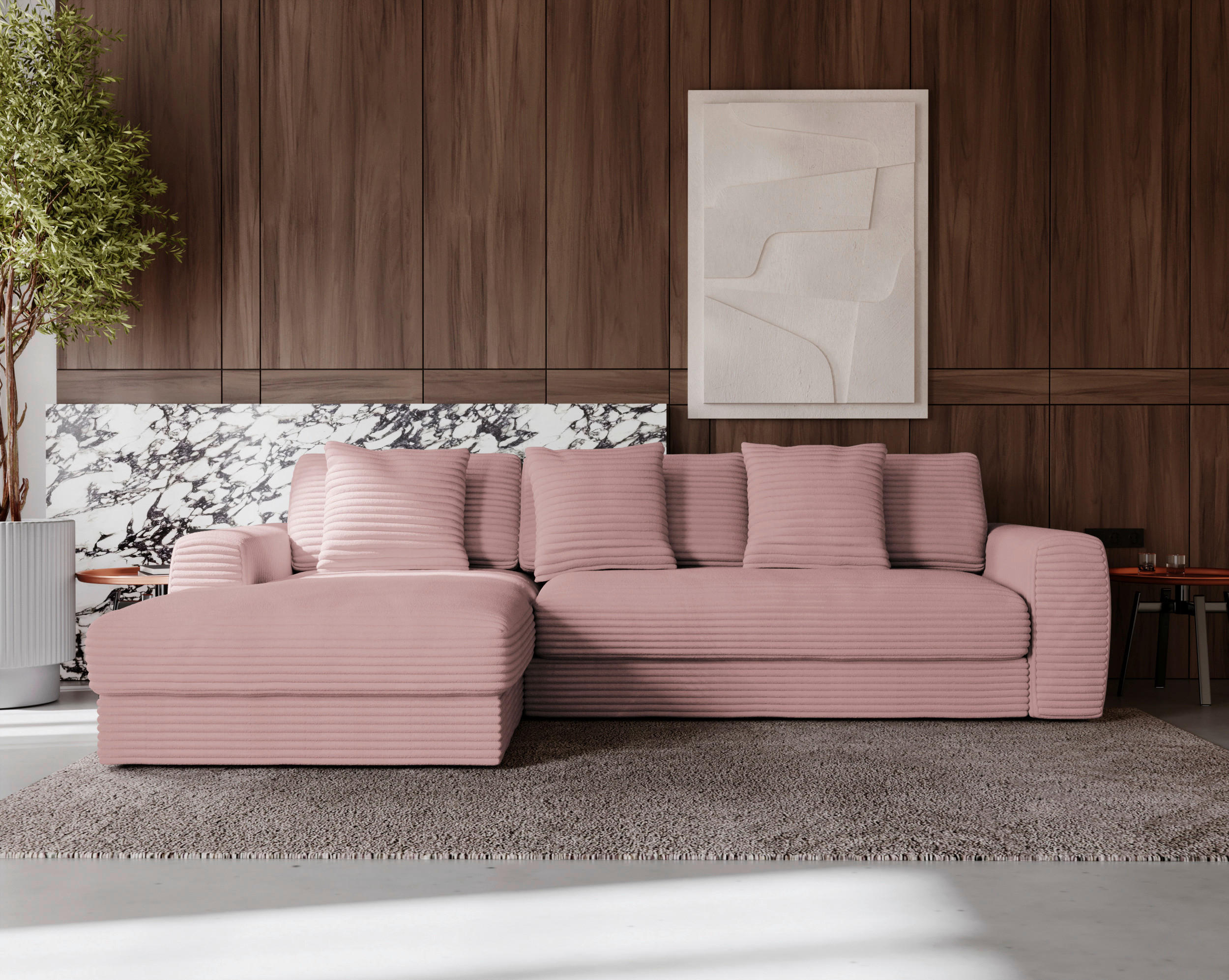 ECKSOFA in Cord Altrosa  - Schwarz/Altrosa, Modern, Kunststoff/Textil (182/302cm) - Carryhome