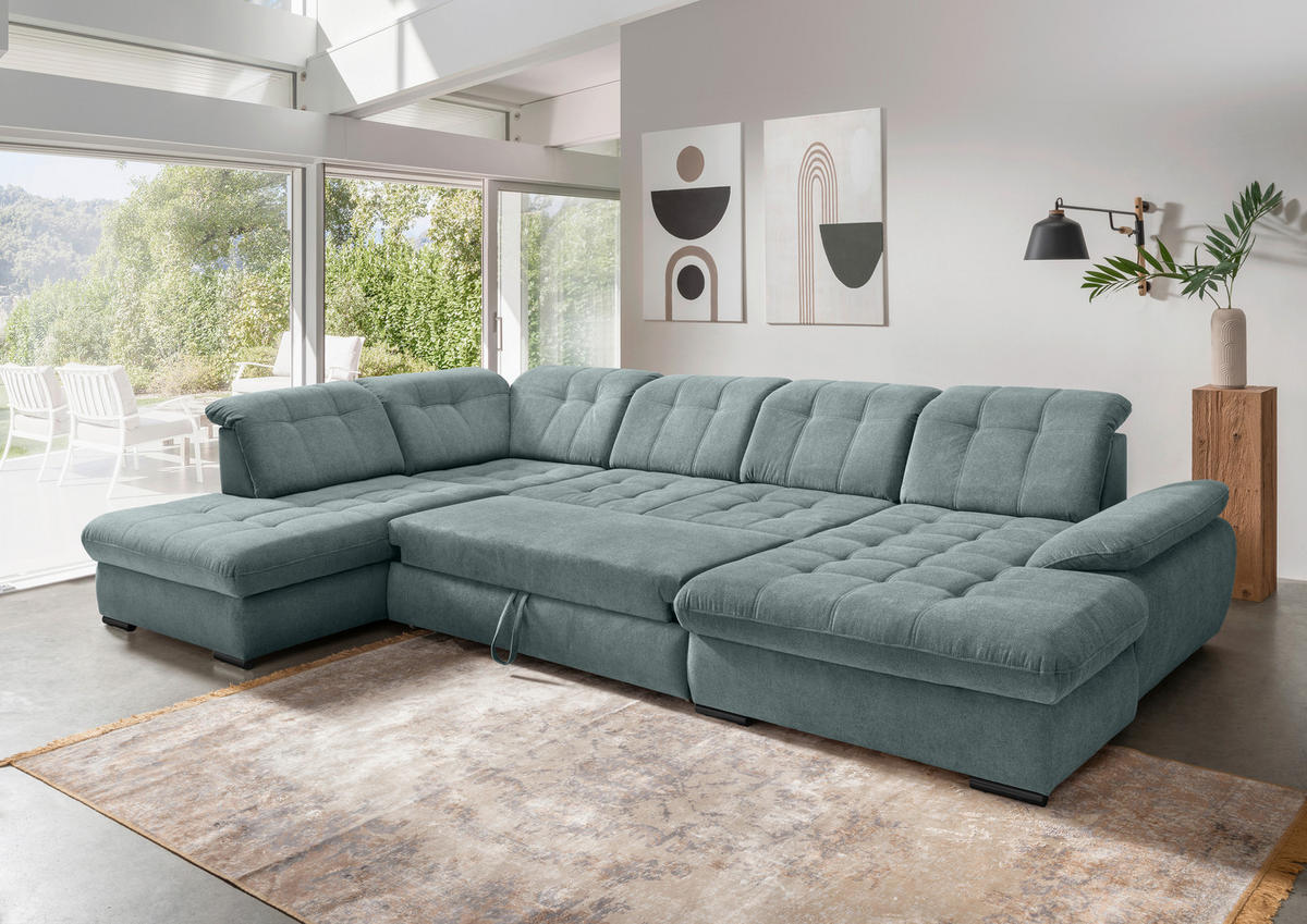 WOHNLANDSCHAFT in Chenille Blau  - Blau/Schwarz, Modern, Textil/Metall (252/387/184cm) - Livetastic