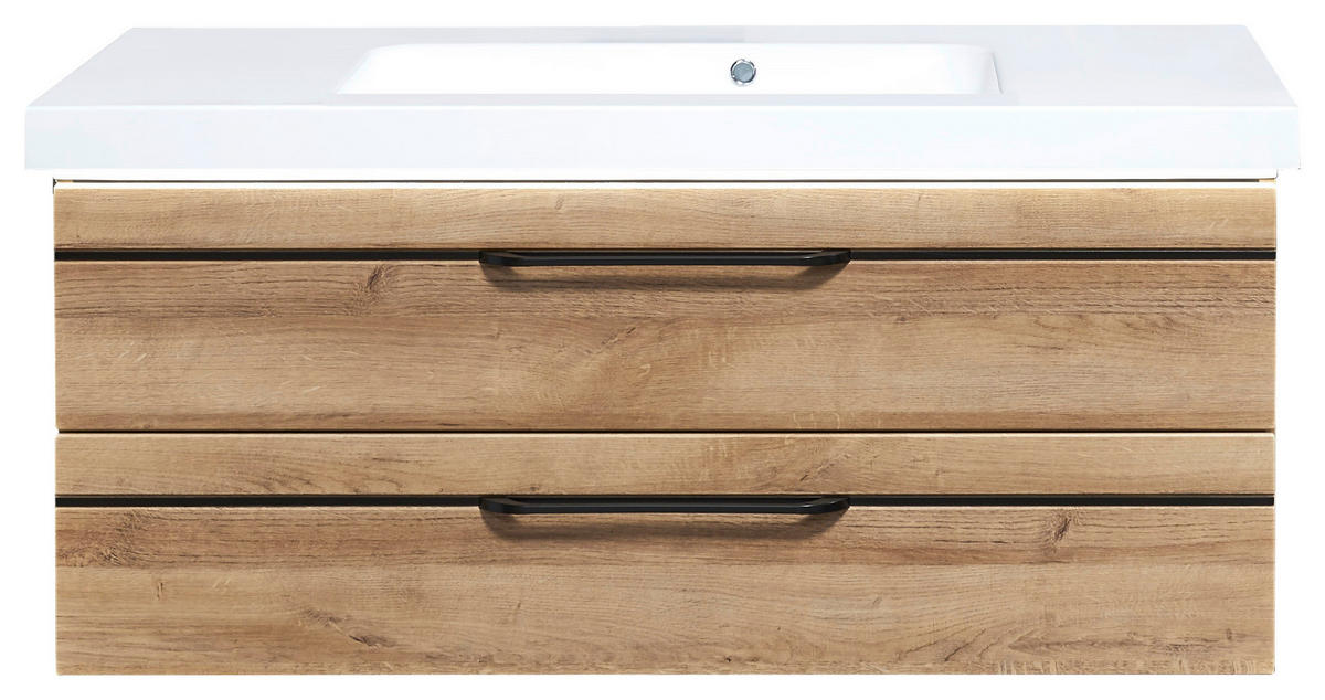 WASCHTISCHKOMBI 123,5 cm  - Eichefarben/Schwarz, MODERN, Holzwerkstoff/Stein (123,5cm) - Sadena