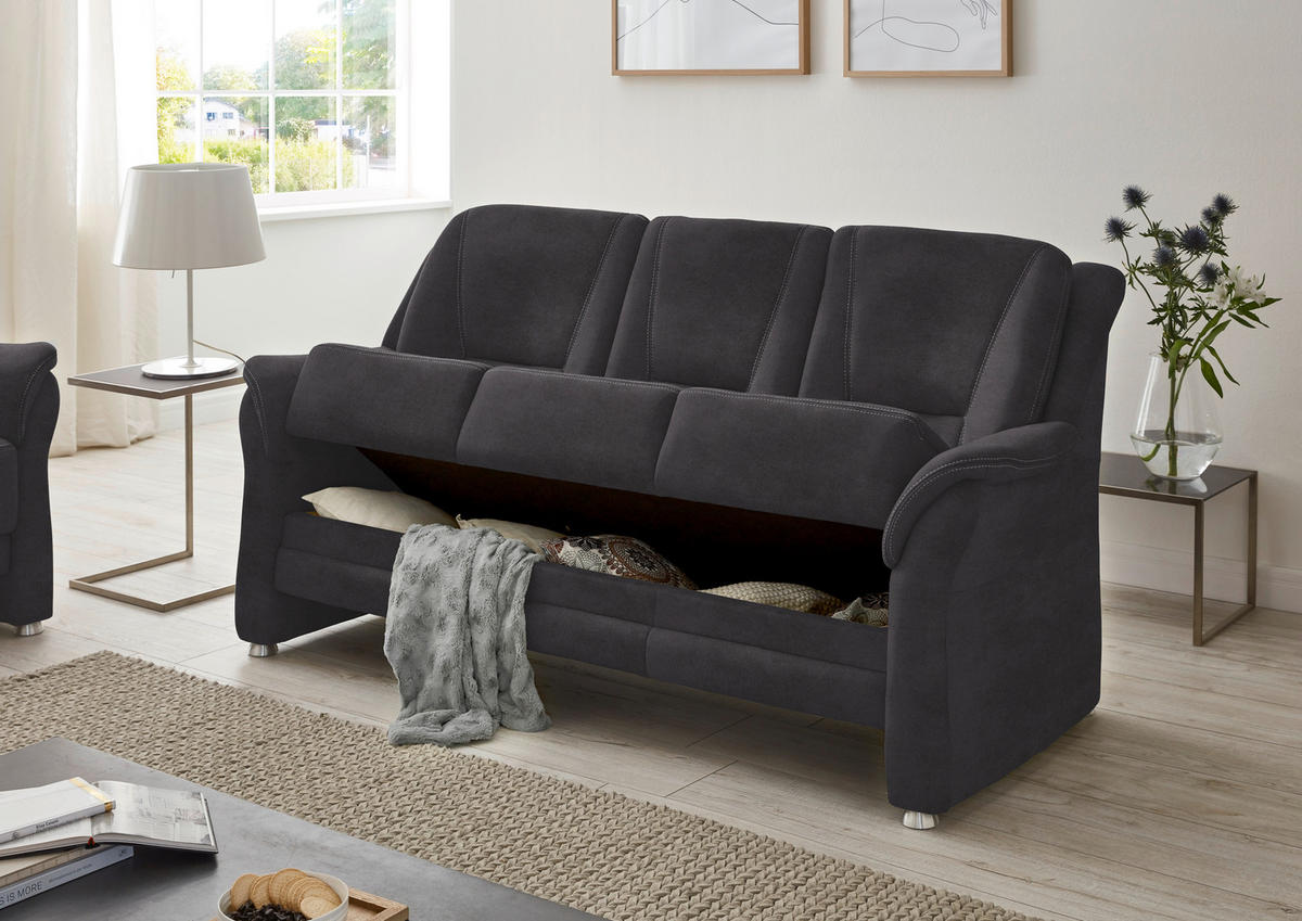 3-SITZER-SOFA in Mikrofaser Anthrazit  - Anthrazit/Beige, KONVENTIONELL, Textil/Metall (198/100/89cm) - Beldomo Comfort